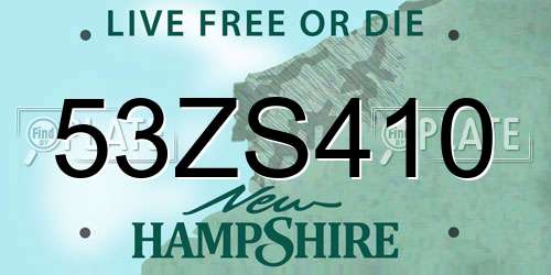 53ZS410 New Hampshire License Plate