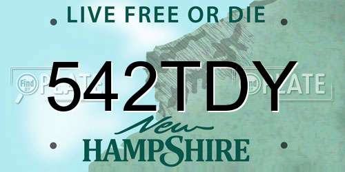542TDY New Hampshire License Plate