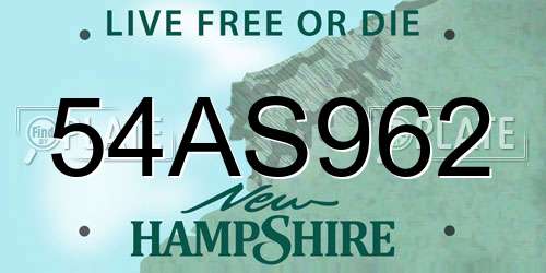 54AS962 New Hampshire License Plate