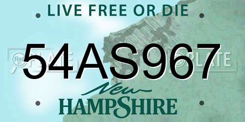 54AS967 New Hampshire License Plate