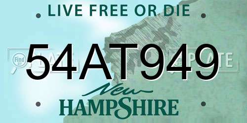 54AT949 New Hampshire License Plate