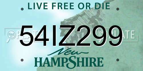 54IZ299 New Hampshire License Plate