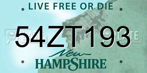 54ZT193 New Hampshire License Plate