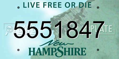 5551847 New Hampshire License Plate