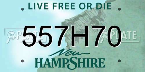 557H70 New Hampshire License Plate
