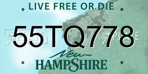 55TQ778 New Hampshire License Plate