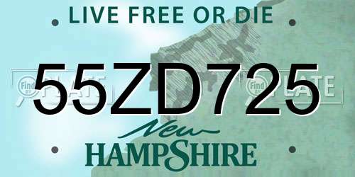 55ZD725 New Hampshire License Plate