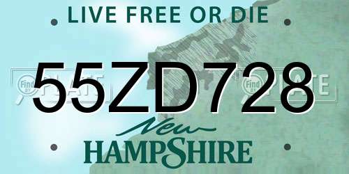 55ZD728 New Hampshire License Plate