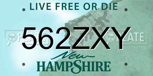 562ZXY New Hampshire License Plate