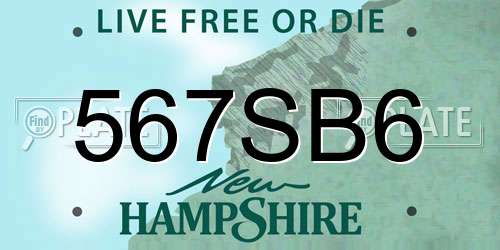 567SB6 New Hampshire License Plate