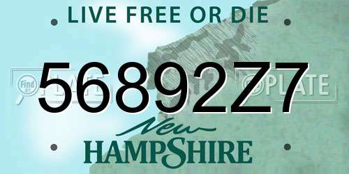 56892Z7 New Hampshire License Plate