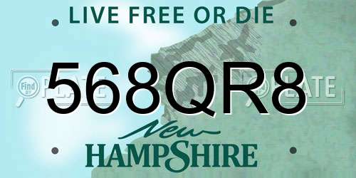 568QR8 New Hampshire License Plate