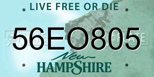 56EO805 New Hampshire License Plate