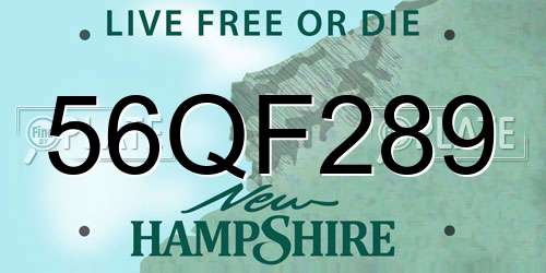 56QF289 New Hampshire License Plate