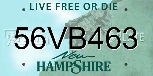 56VB463 New Hampshire License Plate