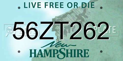 56ZT262 New Hampshire License Plate