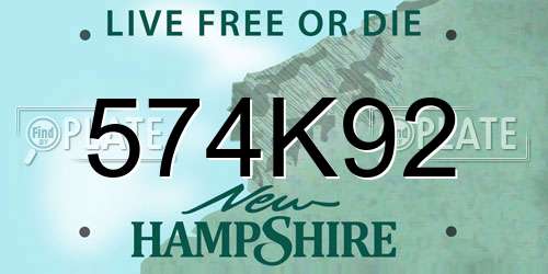 574K92 New Hampshire License Plate