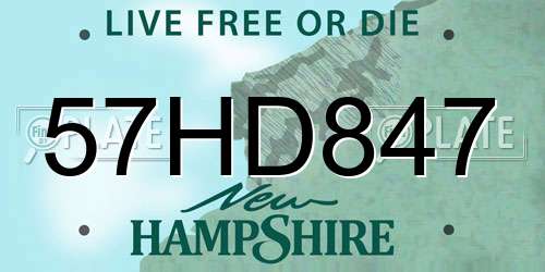 57HD847 New Hampshire License Plate