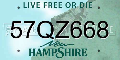 57QZ668 New Hampshire License Plate