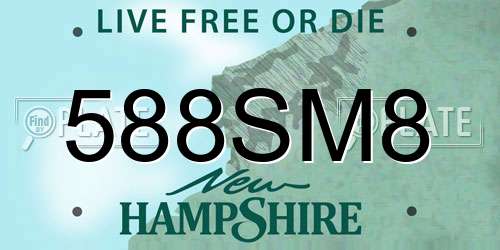 588SM8 New Hampshire License Plate
