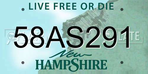 58AS291 New Hampshire License Plate