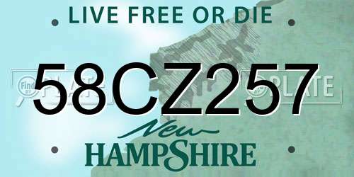 58CZ257 New Hampshire License Plate