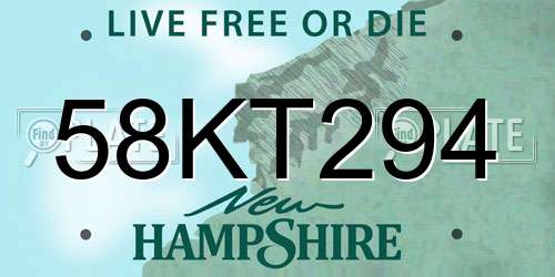 58KT294 New Hampshire License Plate