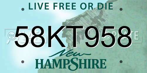 58KT958 New Hampshire License Plate