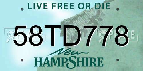 58TD778 New Hampshire License Plate