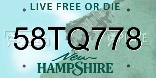 58TQ778 New Hampshire License Plate