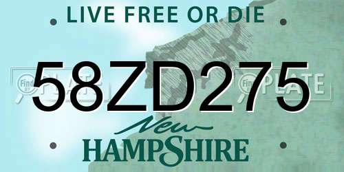 58ZD275 New Hampshire License Plate
