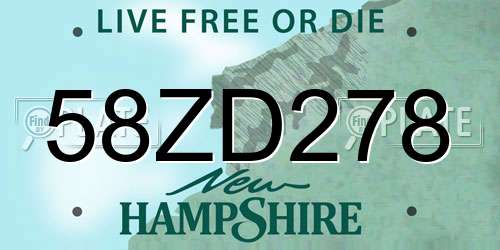 58ZD278 New Hampshire License Plate
