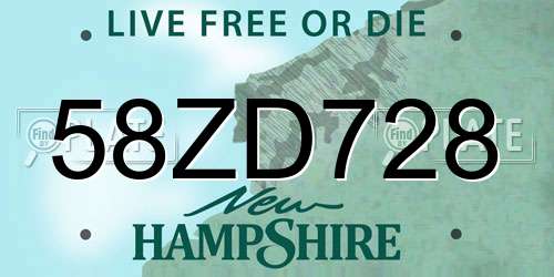 58ZD728 New Hampshire License Plate
