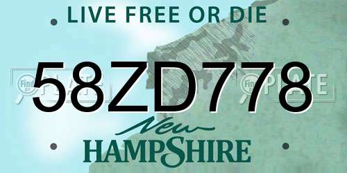 58ZD778 New Hampshire License Plate