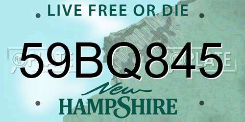59BQ845 New Hampshire License Plate