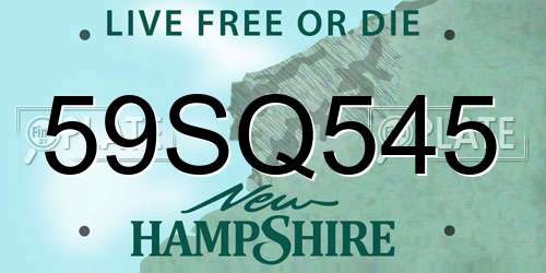 59SQ545 New Hampshire License Plate