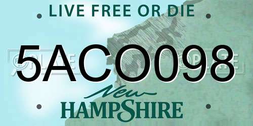 5ACO098 New Hampshire License Plate