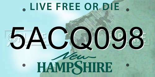 5ACQ098 New Hampshire License Plate