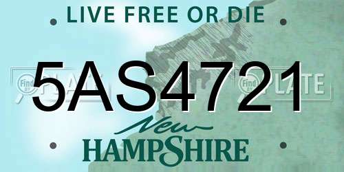 5AS4721 New Hampshire License Plate