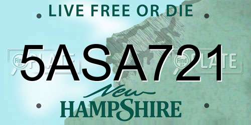 5ASA721 New Hampshire License Plate