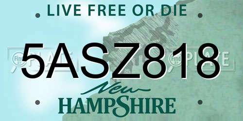 5ASZ818 New Hampshire License Plate