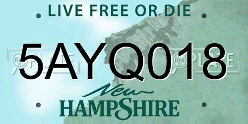 5AYQ018 New Hampshire License Plate