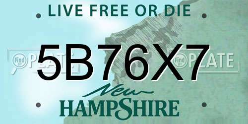 5B76X7 New Hampshire License Plate