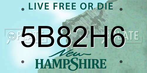 5B82H6 New Hampshire License Plate
