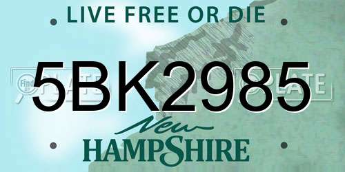 5BK2985 New Hampshire License Plate