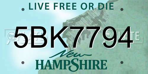 5BK7794 New Hampshire License Plate