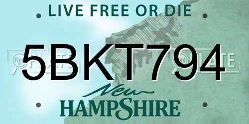 5BKT794 New Hampshire License Plate