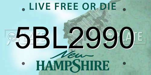 5BL2990 New Hampshire License Plate