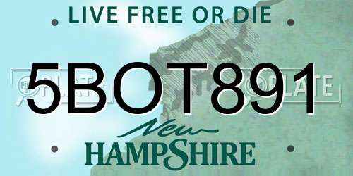 5BOT891 New Hampshire License Plate