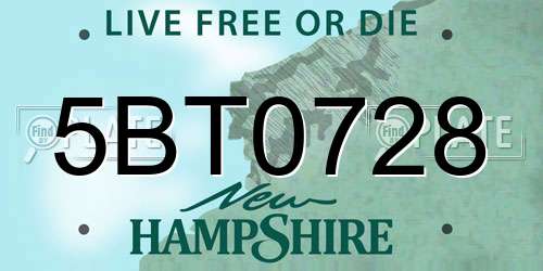 5BT0728 New Hampshire License Plate